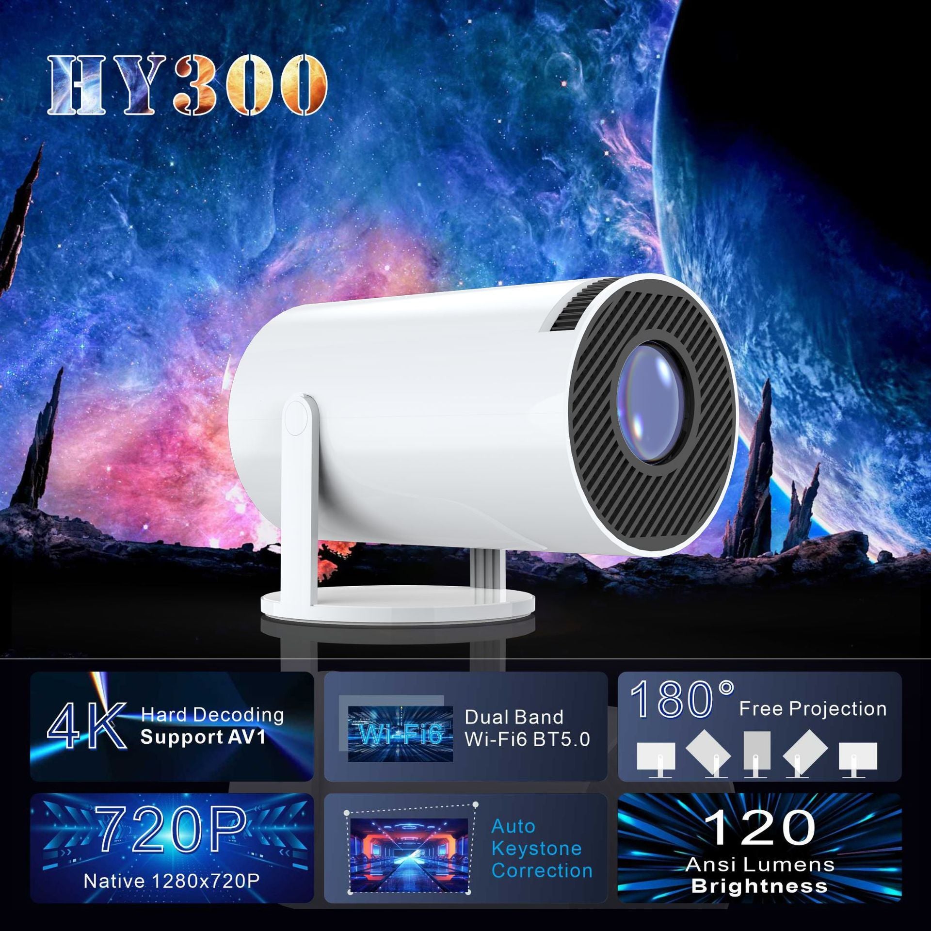 Mini HD smart projector-Portable WiFi & Bluetooth Home Cinema